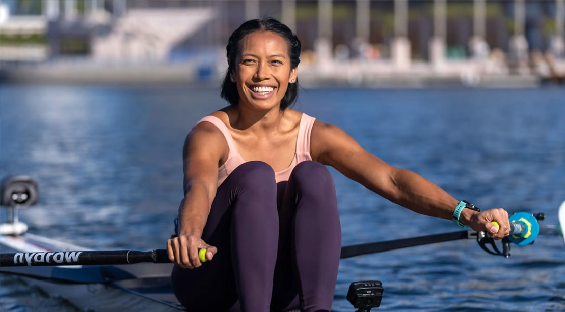 2024 Olympic rower Aisyah Rafaee rowing in the open waters