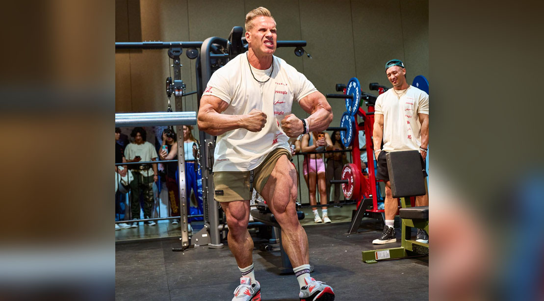 Bodybuilder Jay Cutler iconic Quad stomp after performing his favorite exercise for hamstrings