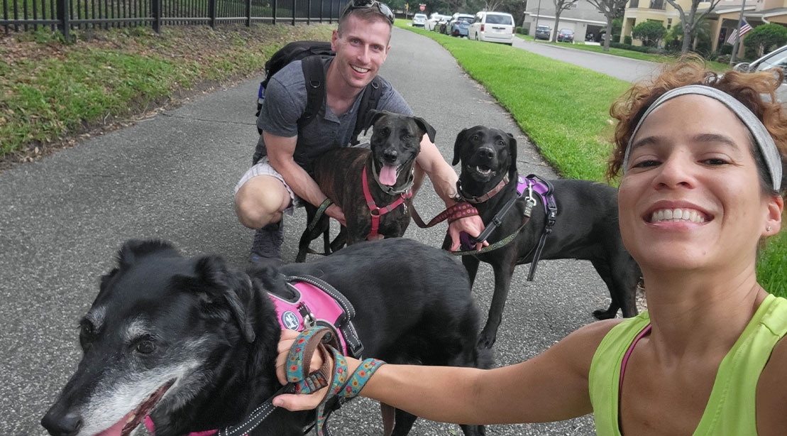 Dr. Jennifer Pena walking her dogs