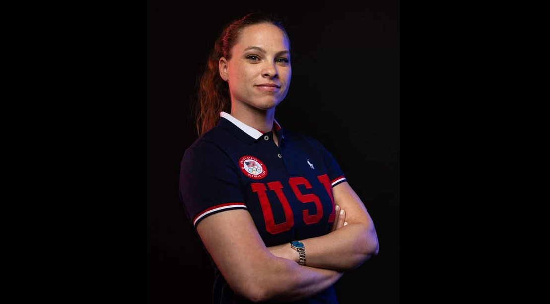 Kelly Curtis in team usa polo shirt at the beijing winter olympics