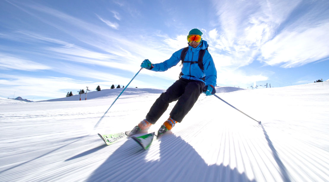 Professional skier skiing down the slopes